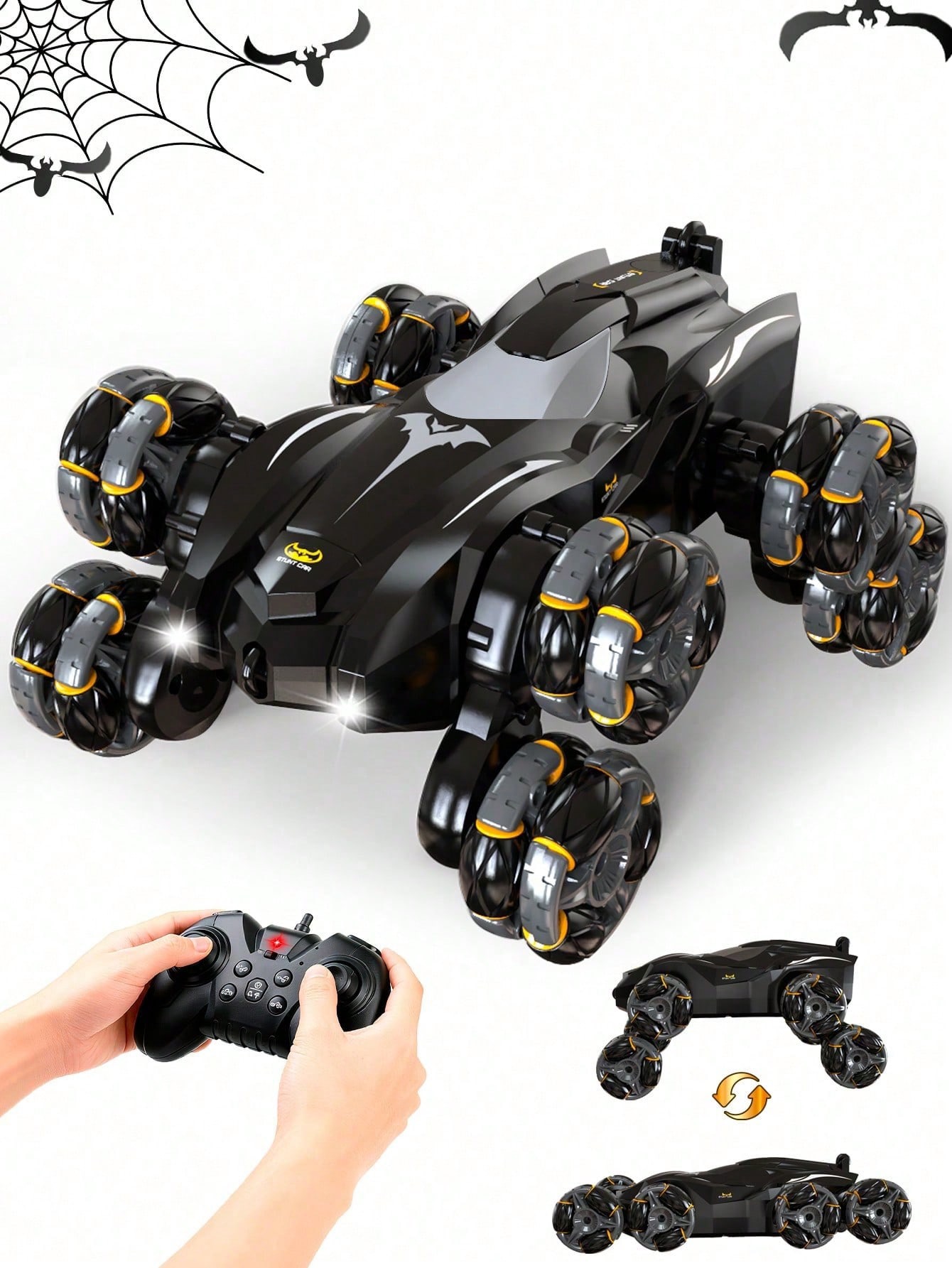 Bat-Themed 8-Wheel Omnidirectional RC Stunt Crawler