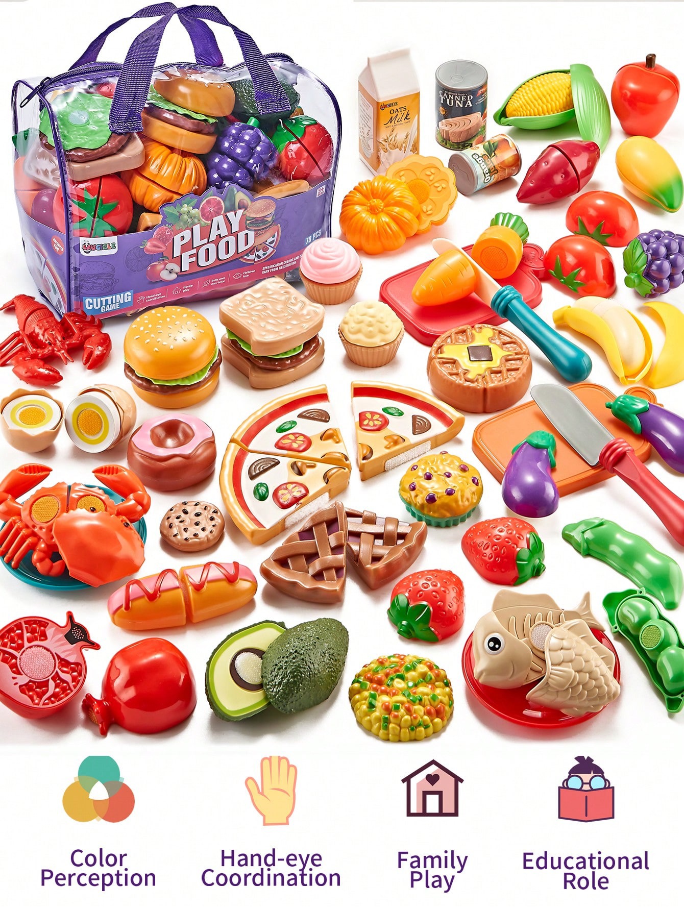 70-Piece "Play Food" Interactive Cutting Game Set