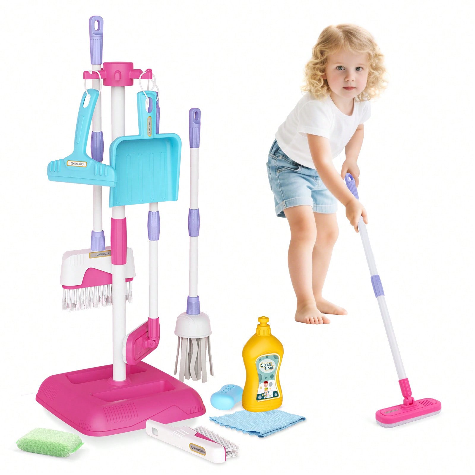 Kids Housekeeping & Cleaning Tool Play Set with Stand