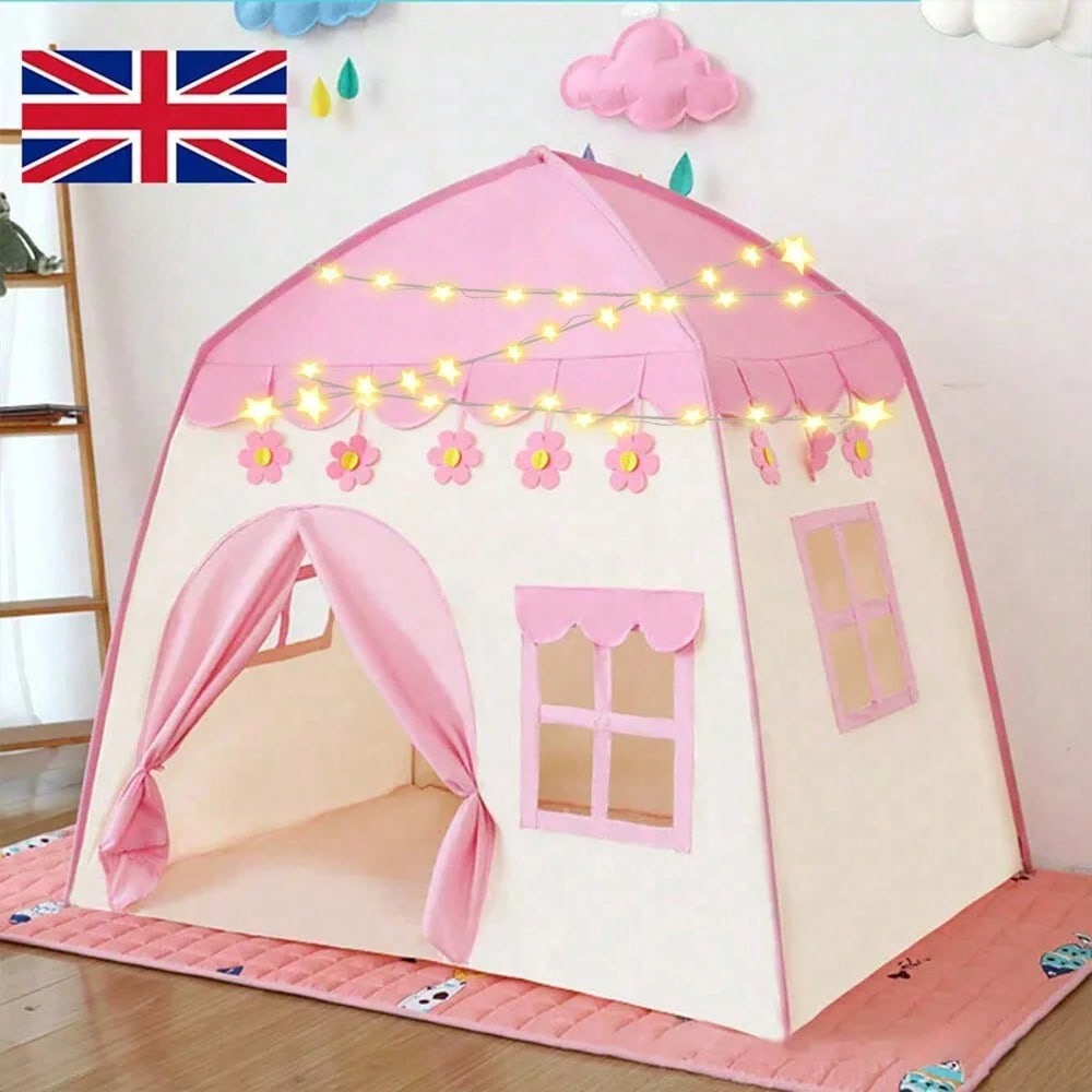 Pink Cottage Playhouse Tent with Fairy Lights