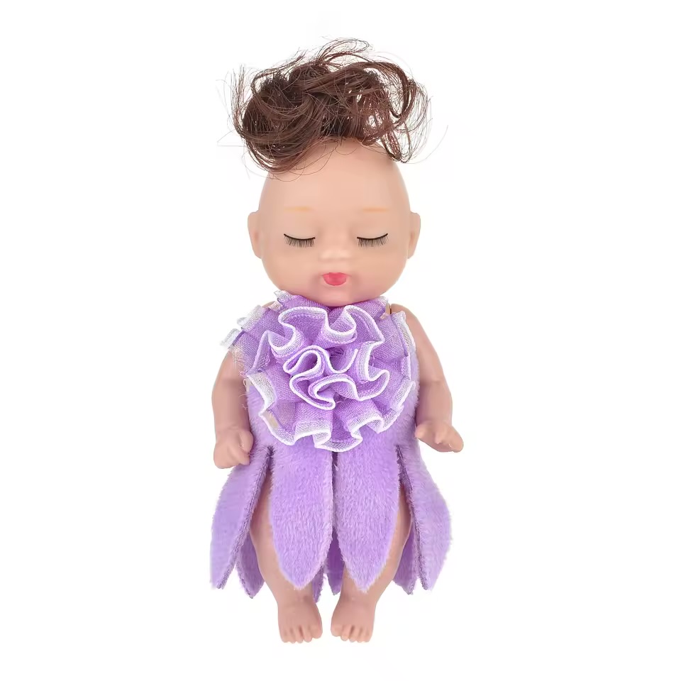 Sleeping Baby Doll in Purple Flower Petal Dress