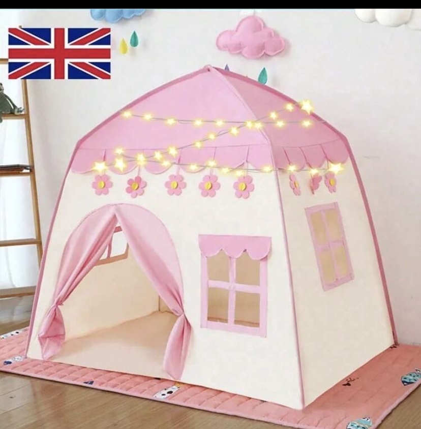 Pink Hexagonal Play Tent with Star Fairy Lights