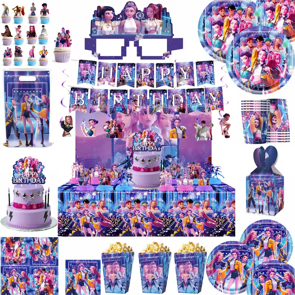 K-Pop Style Animated Girl Group Birthday Party Decoration Kit