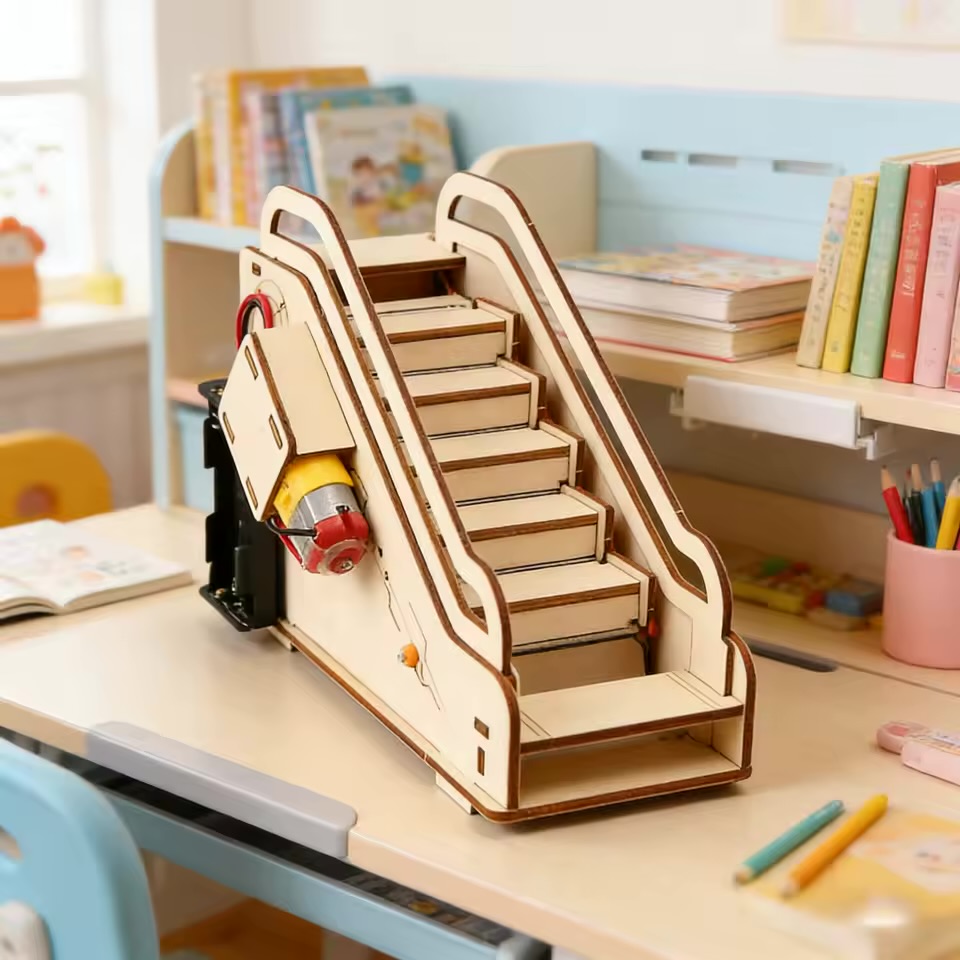 DIY Motorized Wooden Escalator STEM Model