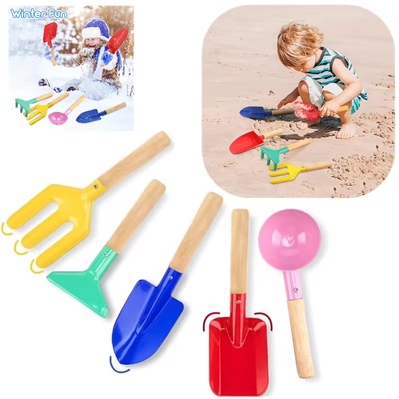 Wooden-Handled Metal Sand & Snow Garden Tool Set