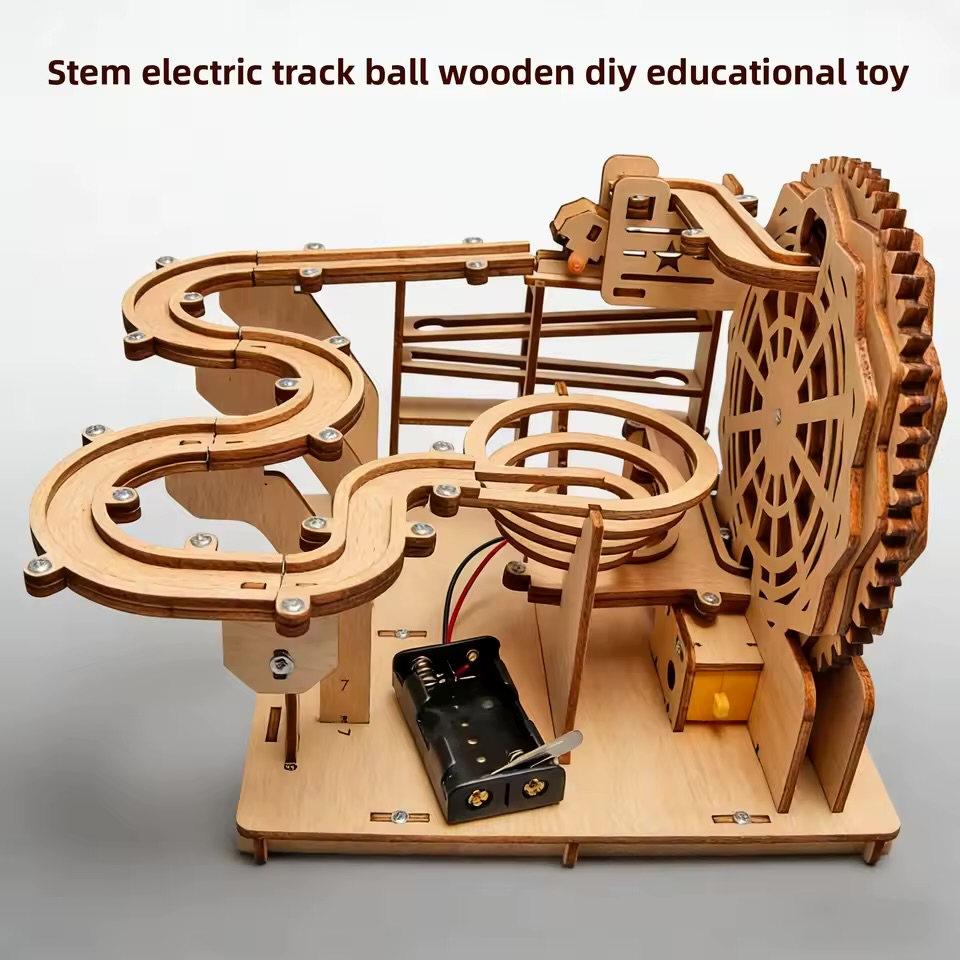 STEM Motorized Wooden Marble Run DIY Mechanical Model