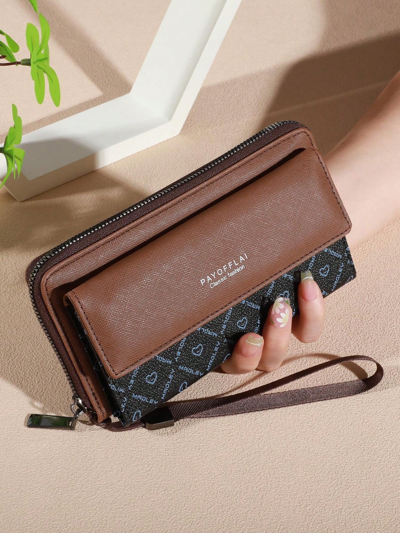 PAYOFFLAI" Two-Tone Monogram Wristlet Long Wallet