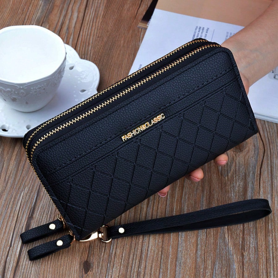 Quilted Diamond Double-Zip Wallet