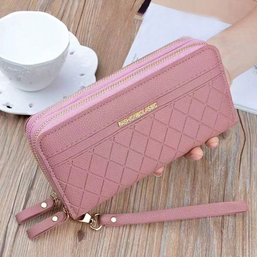 Quilted Diamond Double-Zip Wallet