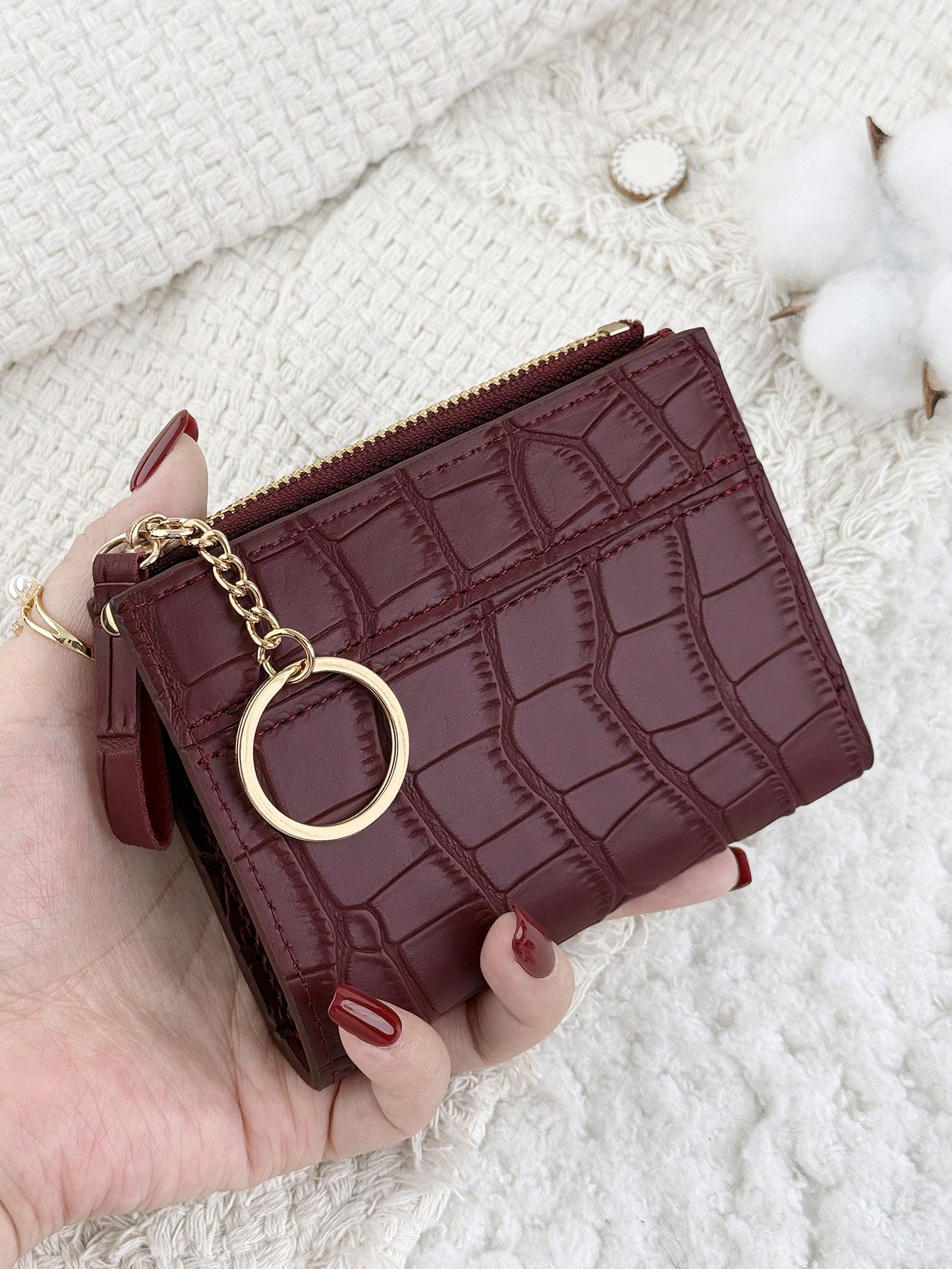 Croc-Embossed Keyring Card Case