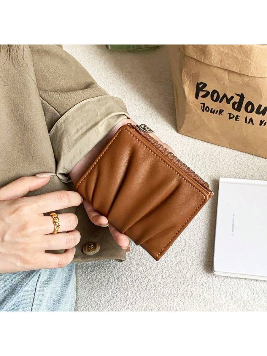 Ruched Vegan Leather Bifold