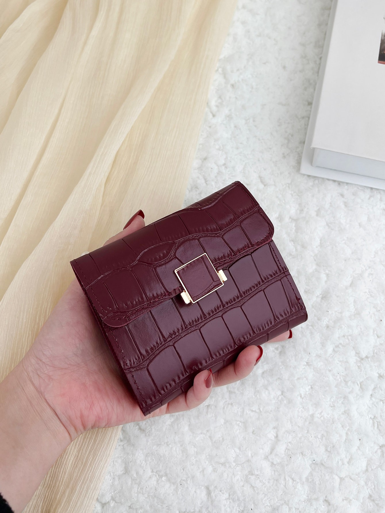 Minimalist Square-Buckle Croc Wallet