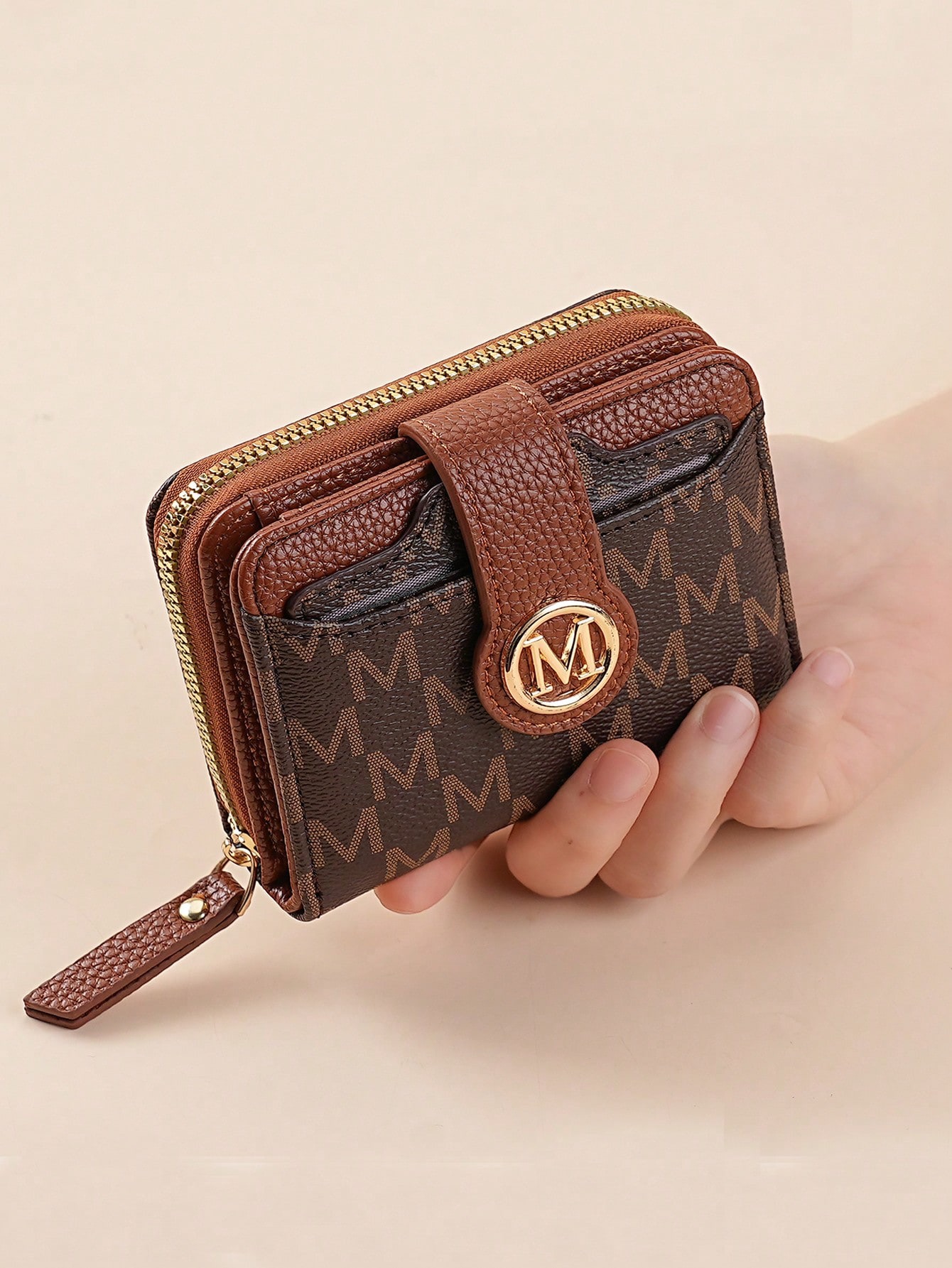 Monogram Strap Zip-Around Billfold
