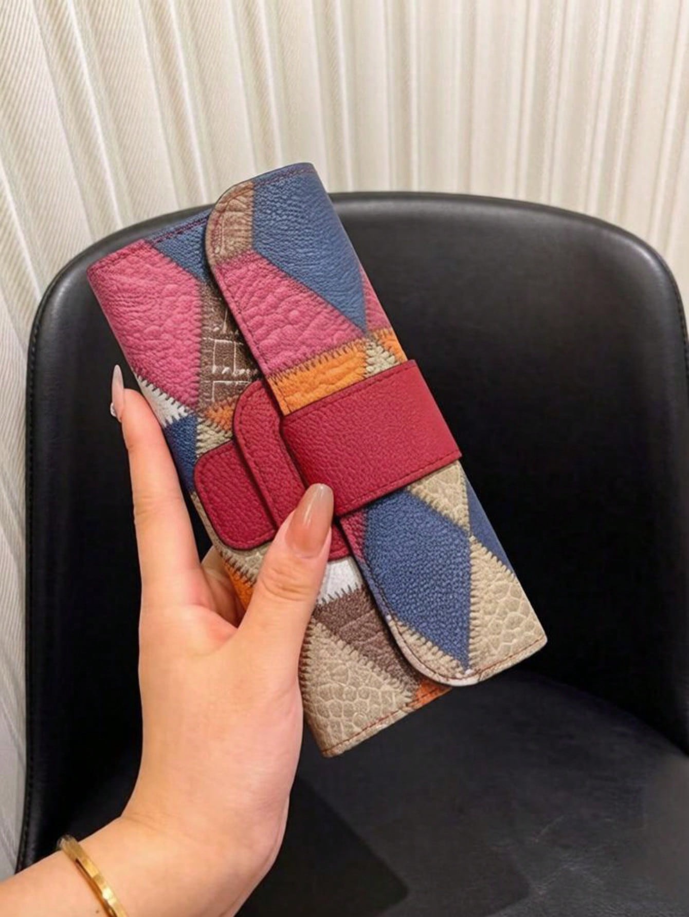 Patchwork Textured Continental Wallet