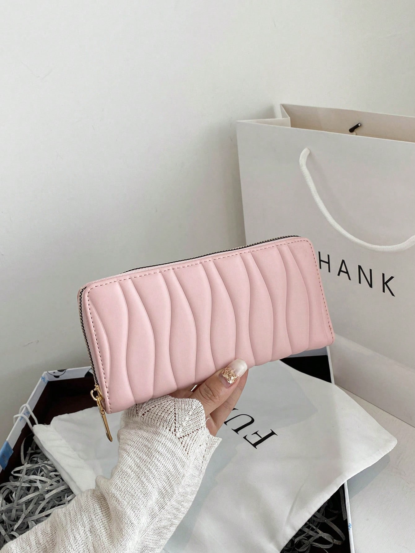 Pastel Pink Quilted Wave Wallet