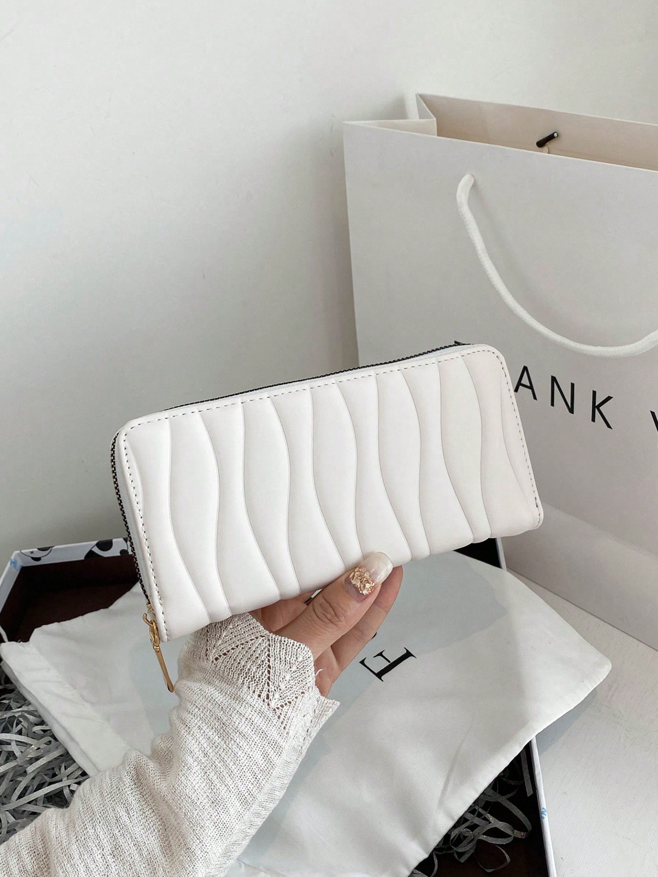 White Quilted Wave Continental Wallet