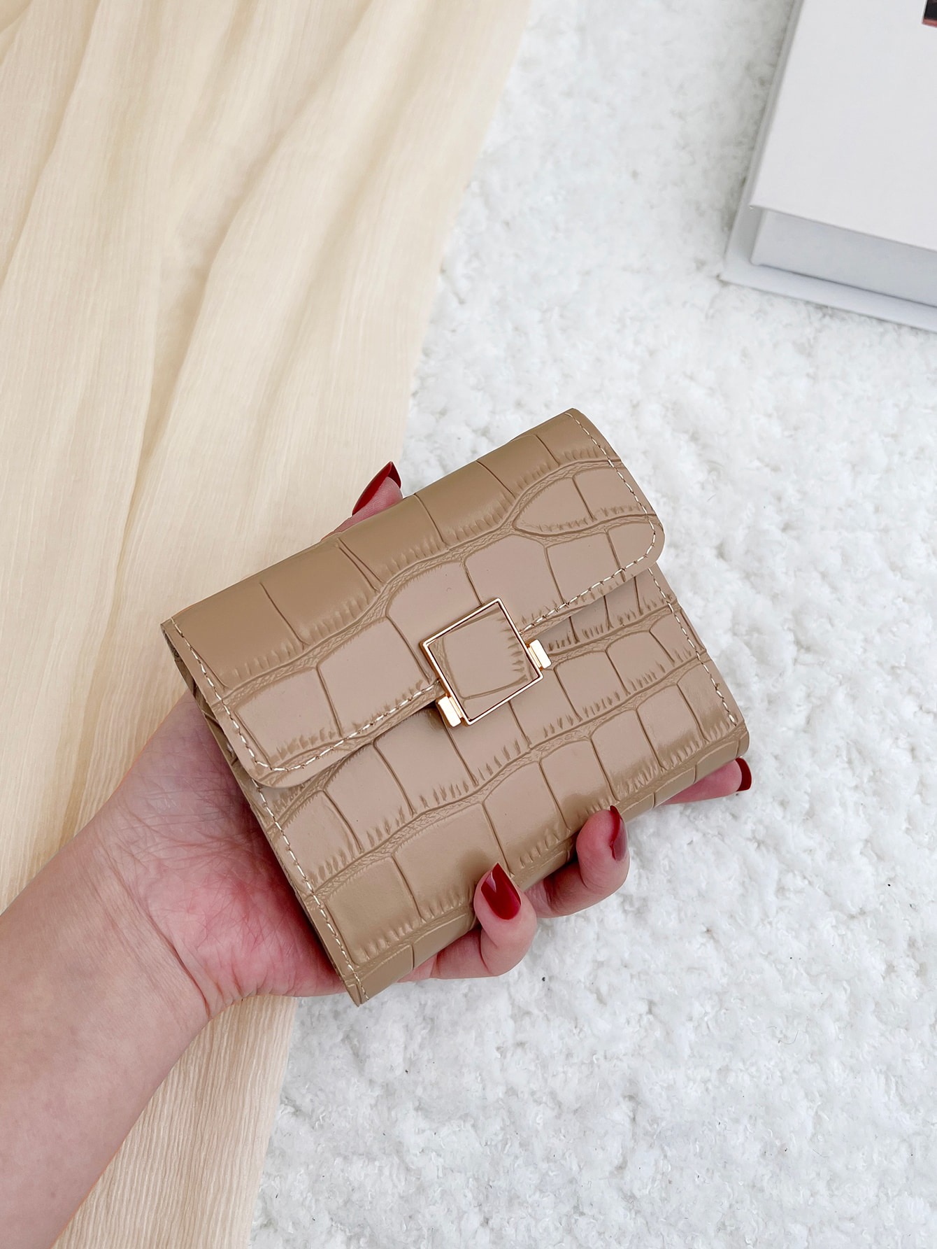 Croc-Embossed Square-Buckle Trifolds