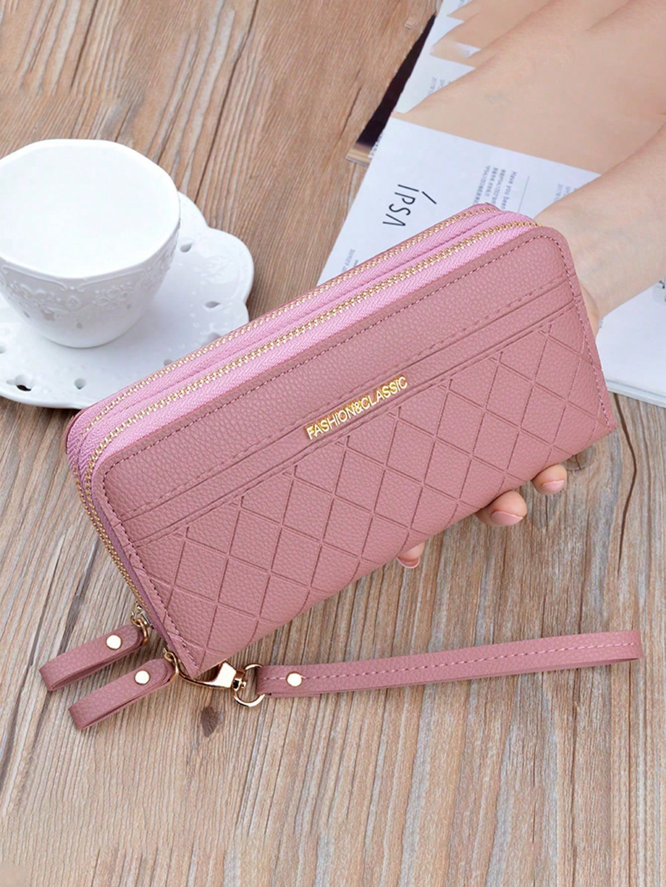 Quilted "Fashion & Classic" Double-Zip Wristlet