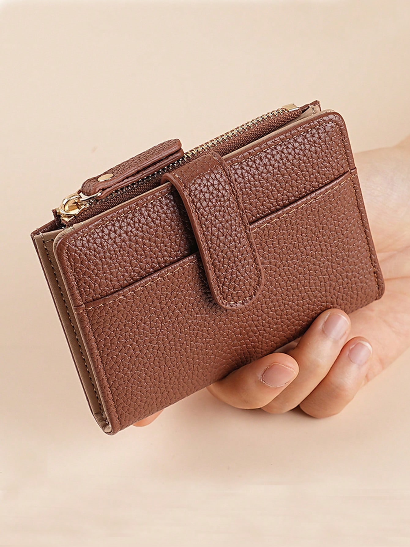 Pebbled Leather-Look Snap Wallets