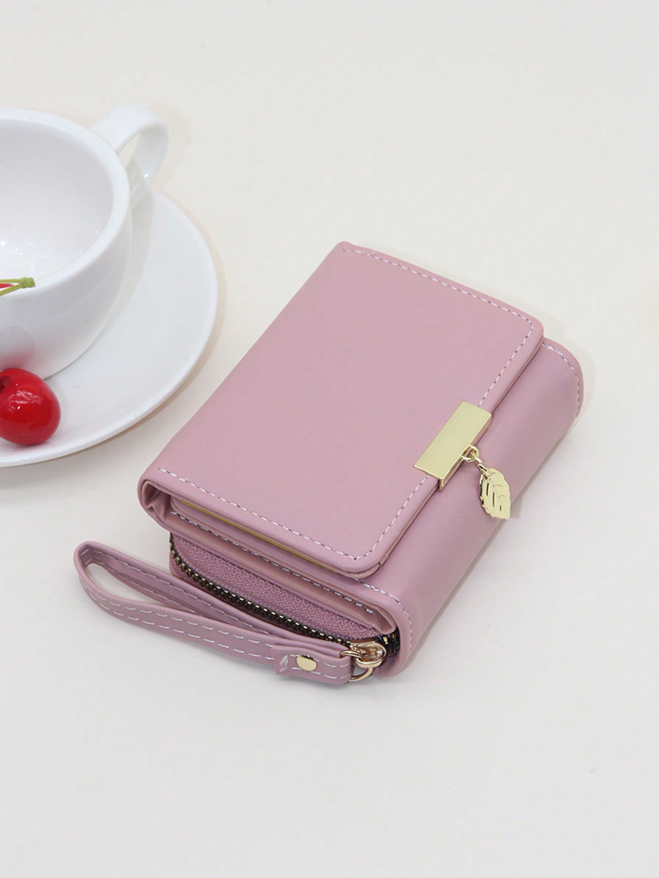 Dainty Leaf-Charm Compact Wallet
