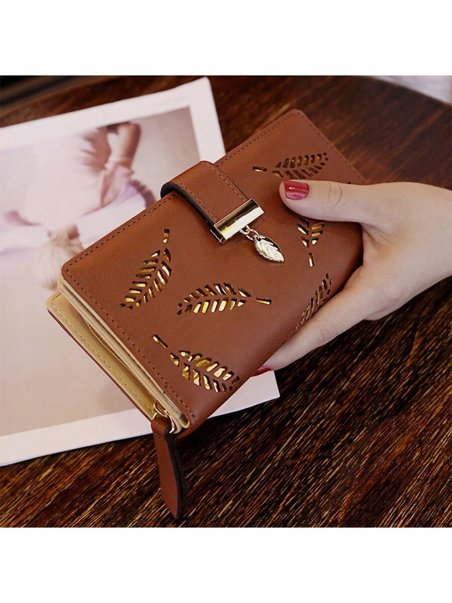 Laser-Cut Gold Leaf Clutch (Brown)