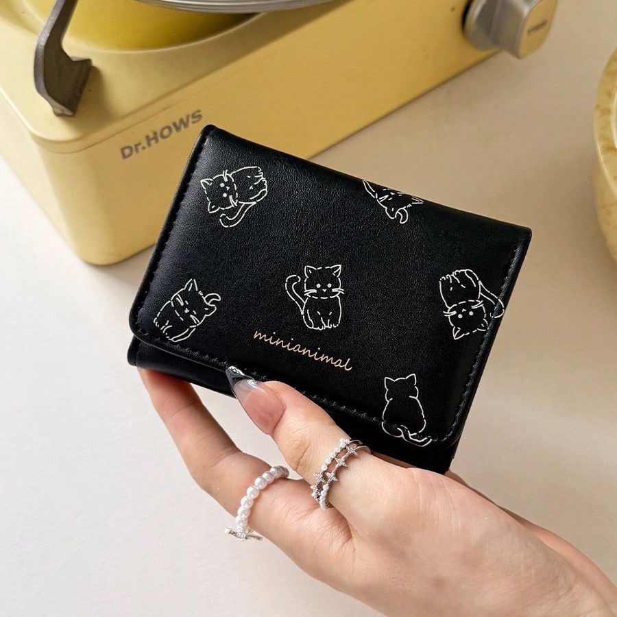Pebbled Crescent-Clasp Wallet