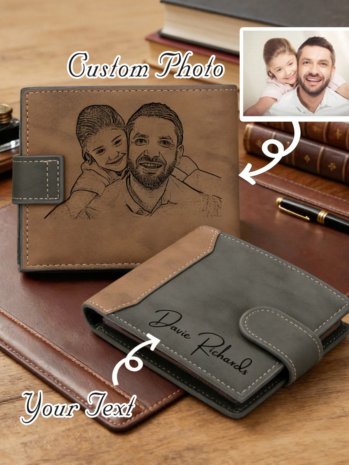 Engraved Custom Leather Bi-Folds