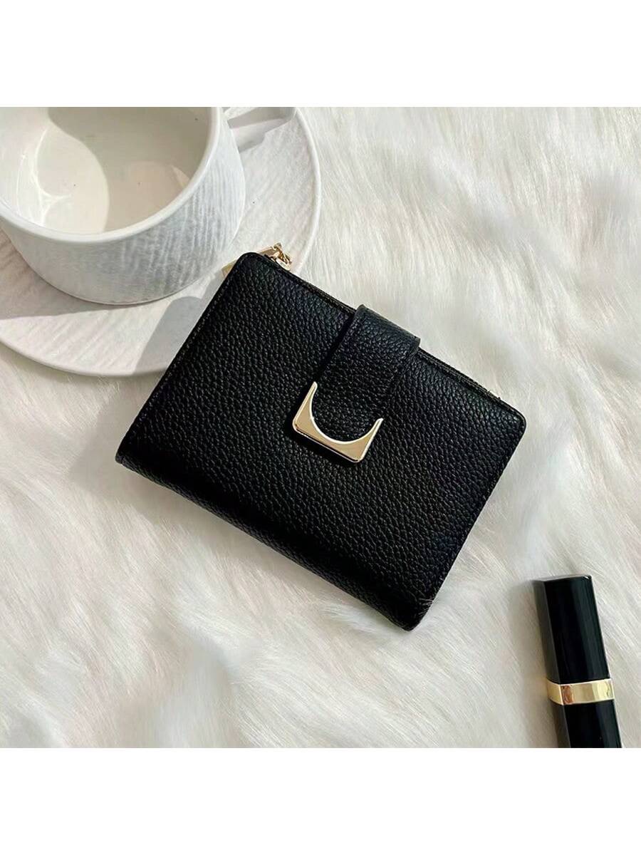Pebbled Crescent-Clasp Wallet