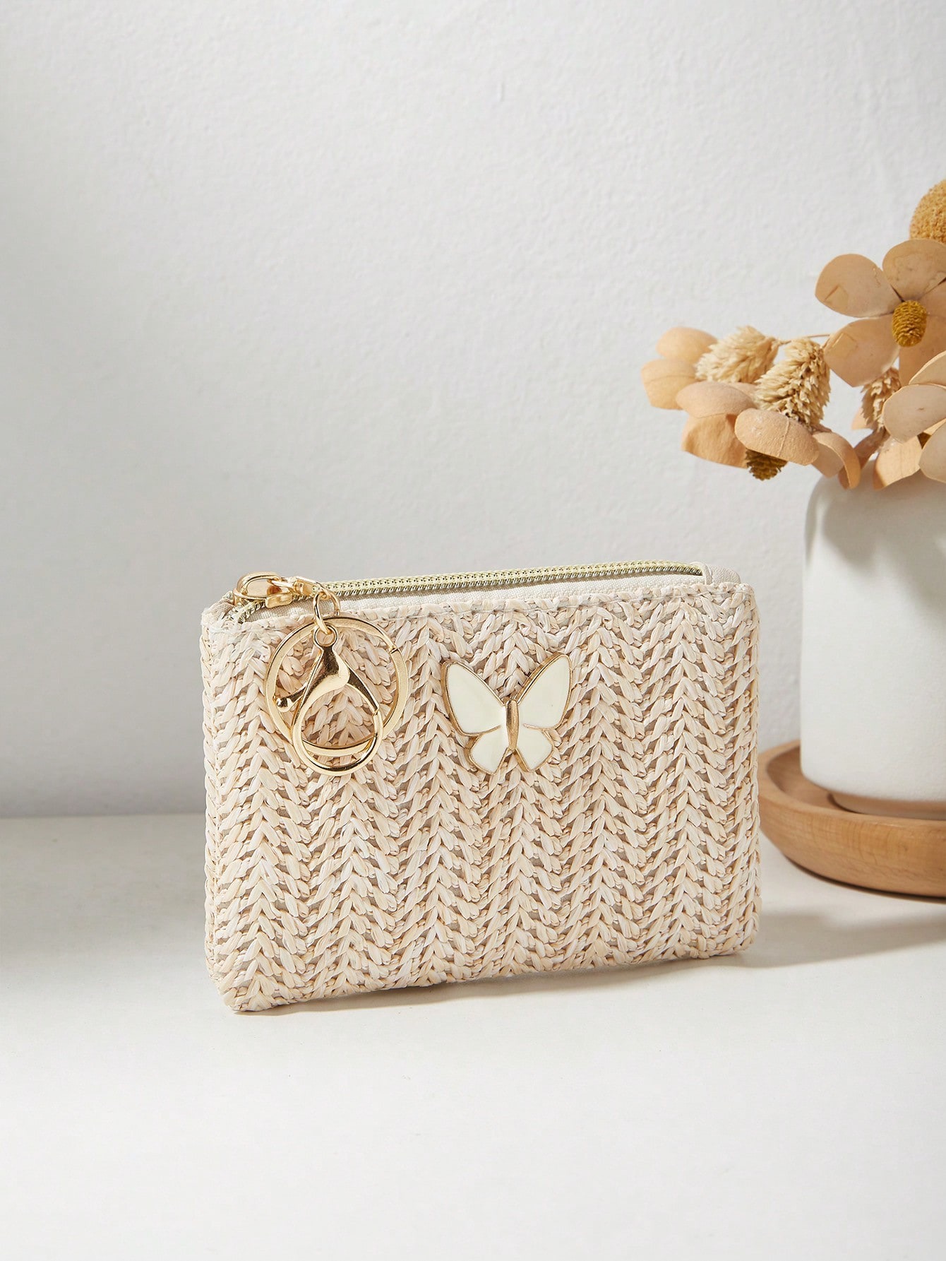 Woven Straw Butterfly Coin Pouch