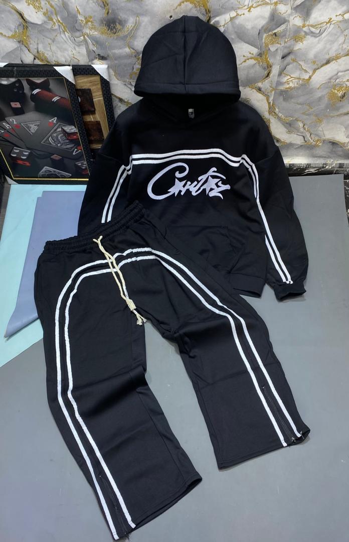 Corteiz" Style Double-Stripe Tracksuits Black Double-Stripe Crtz Two piece sets