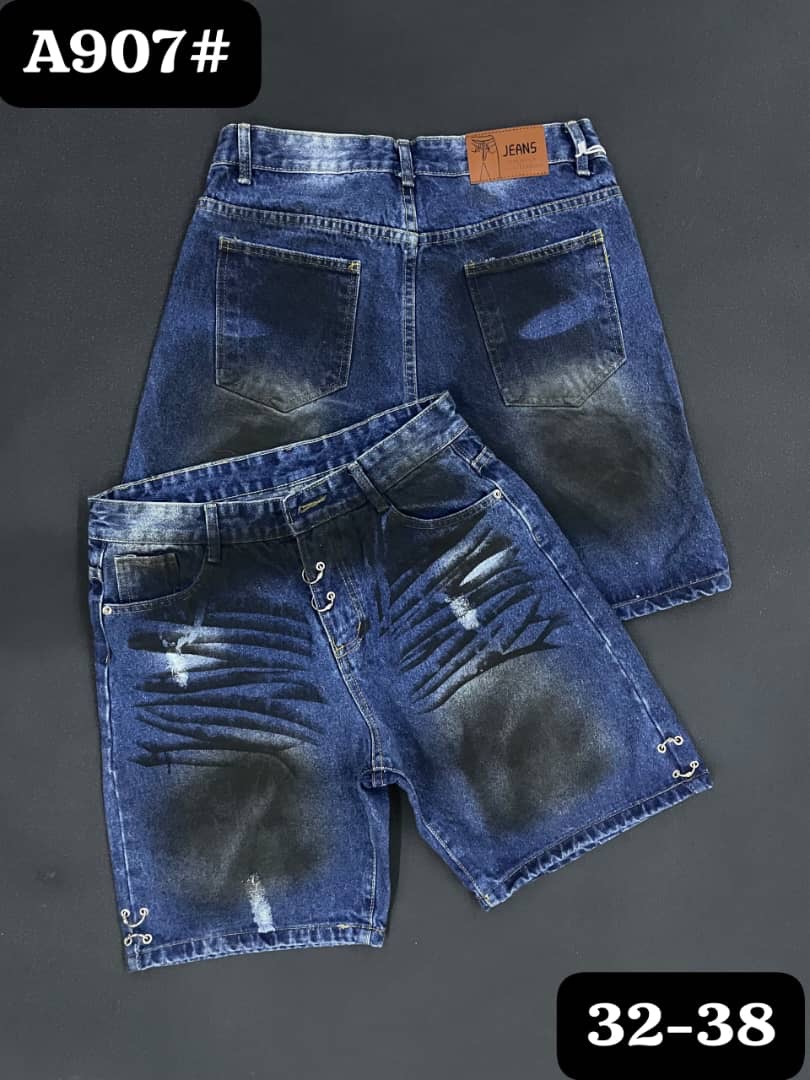Name: Men's Dark-Wash Whisker Pattern Denim Shorts (Style A907#)