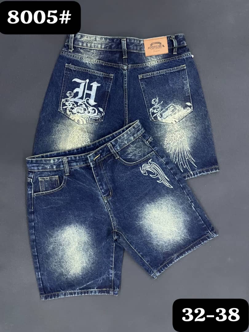 Men's Tribal Graphic Print Acid-Wash Denim Shorts (Style 8005#)