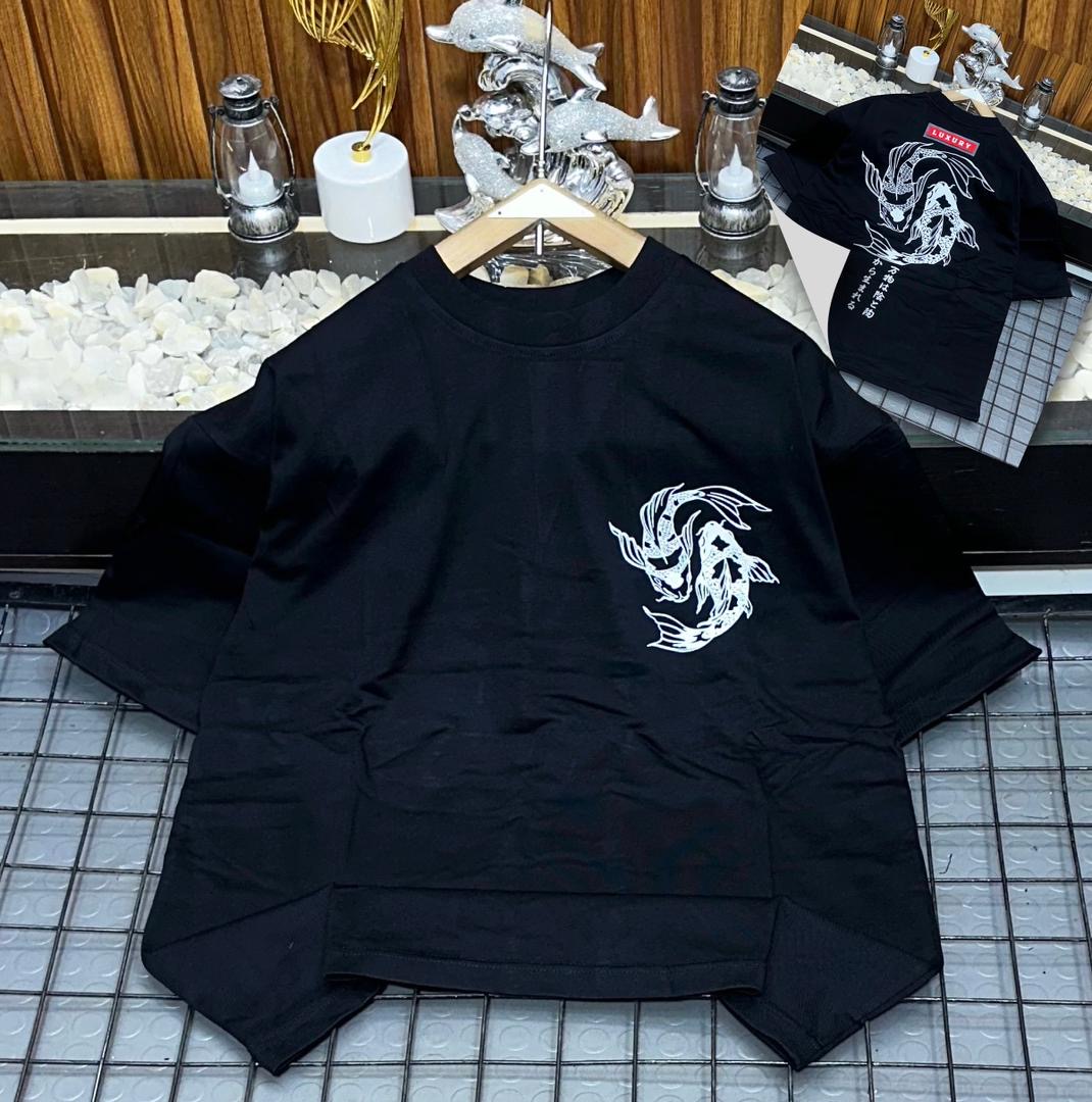 Oversized Japanese Yin-Yang Koi Fish Graphic Tee – Jet Black