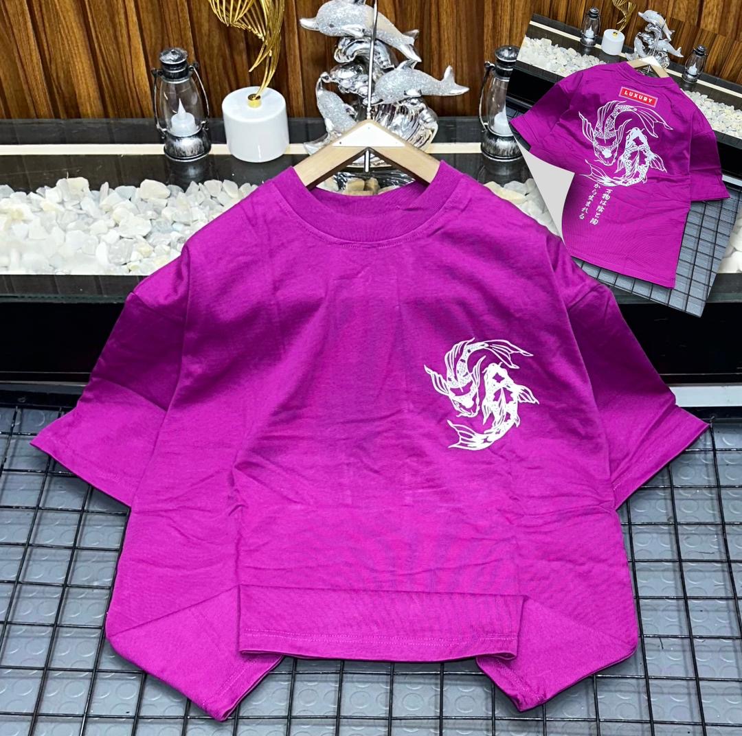 Oversized Japanese Yin-Yang Koi Fish Graphic Tee – Magenta Purple