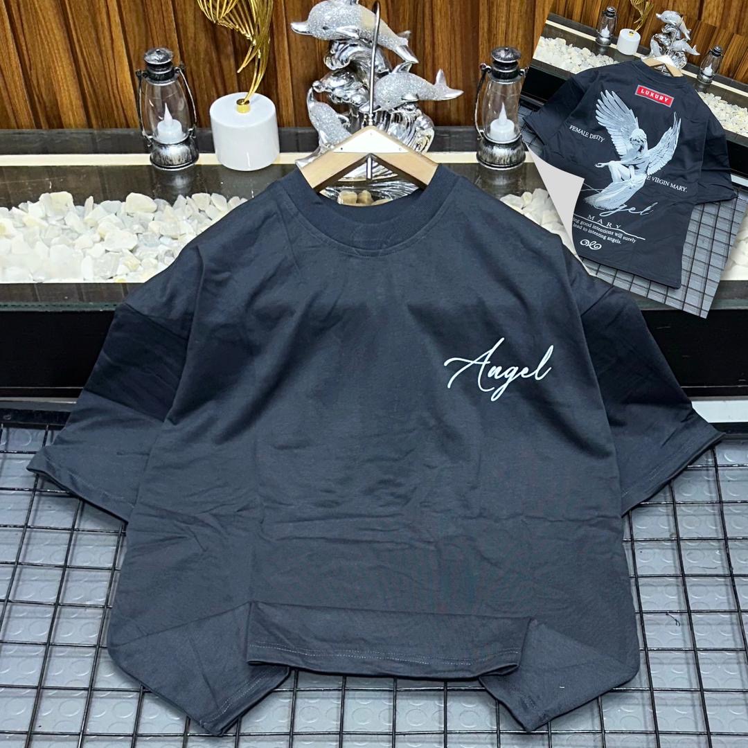 The Virgin Mary" Angel Graphic Oversized Streetwear Tee – Dark Charcoal