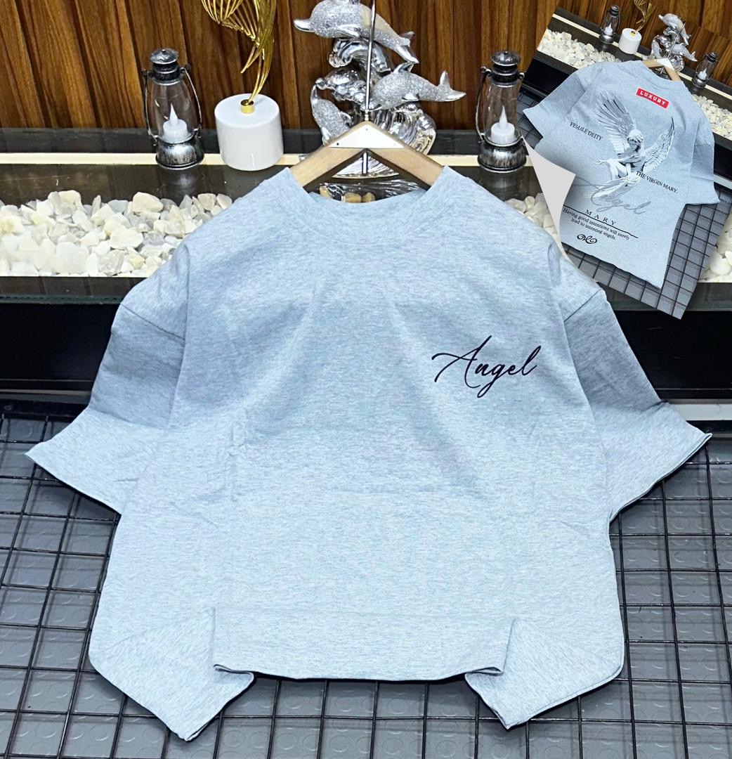 The Virgin Mary" Angel Graphic Oversized Streetwear Tee – Heather Grey