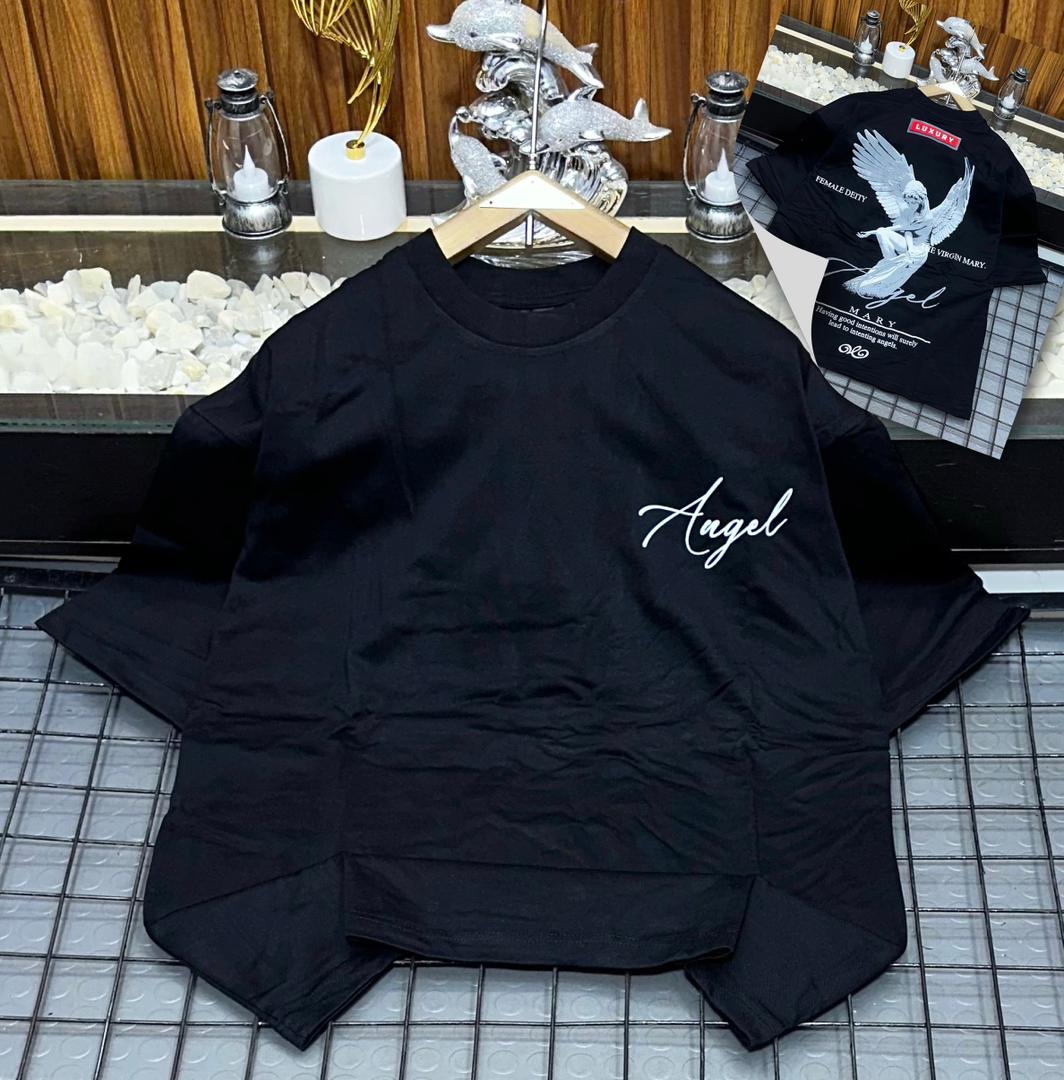 The Virgin Mary" Angel Graphic Oversized Streetwear Tee – Jet Black