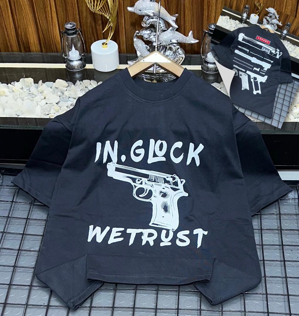 In Glock We Trust" Schematic Streetwear Tee – Faded Charcoal
