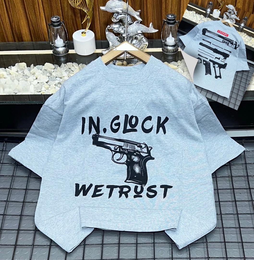 "In Glock We Trust" Schematic Streetwear Tee – Heather Grey