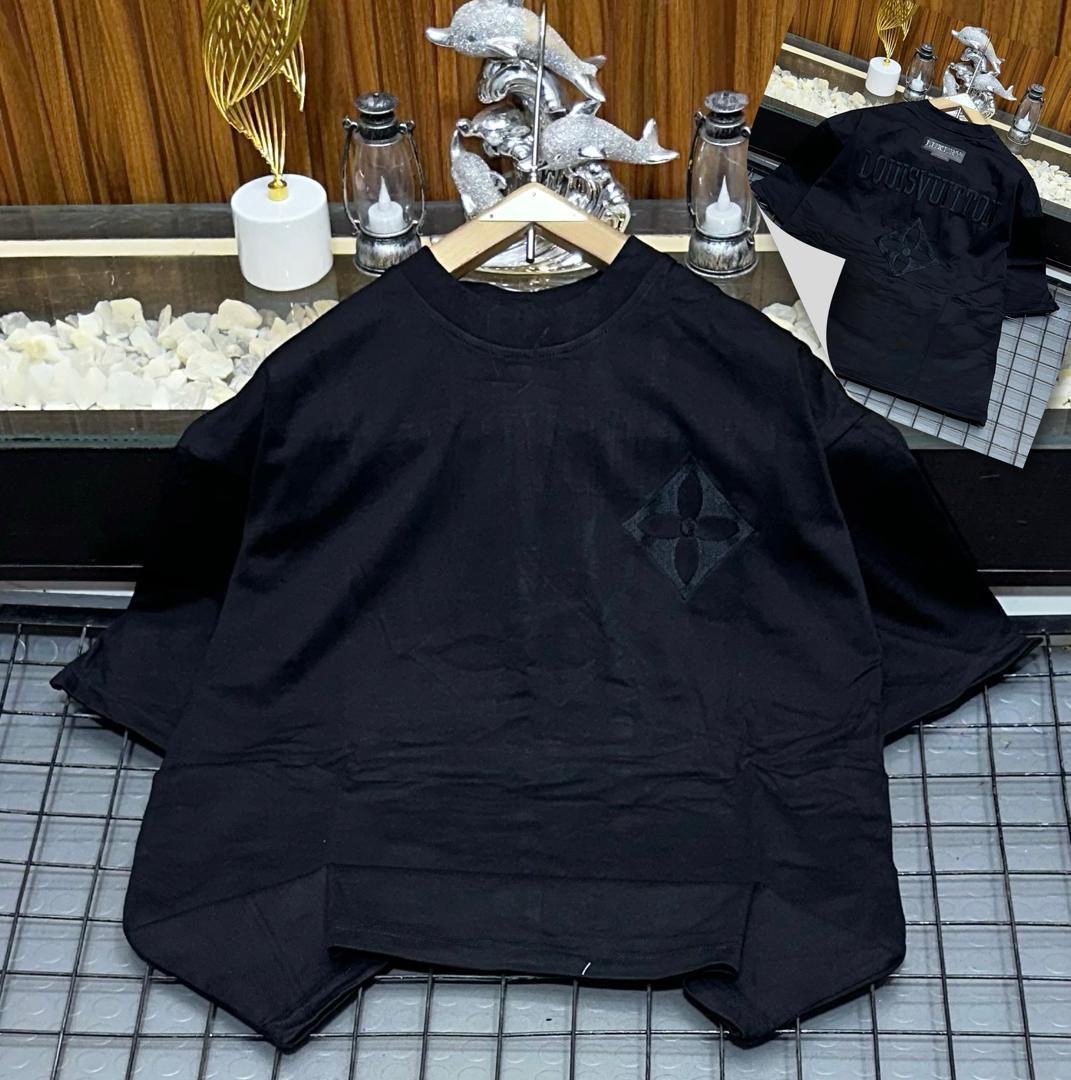 Tonal Embroidered Monogram Luxury Streetwear Tee – Pitch Black