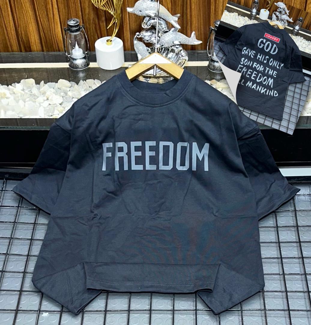 Freedom For All Mankind" Block Typography Tee – Vintage Charcoal Grey