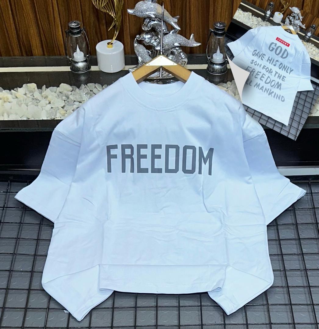 Freedom For All Mankind" Block Typography Tee – Crisp White