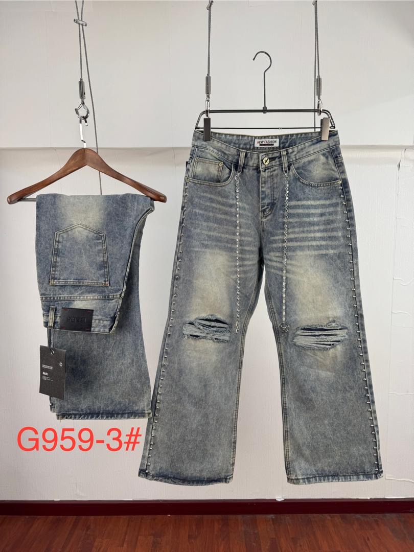 Distressed Light Acid Wash Wide-Leg Jeans with Studded Seams and Rhinestone Chains