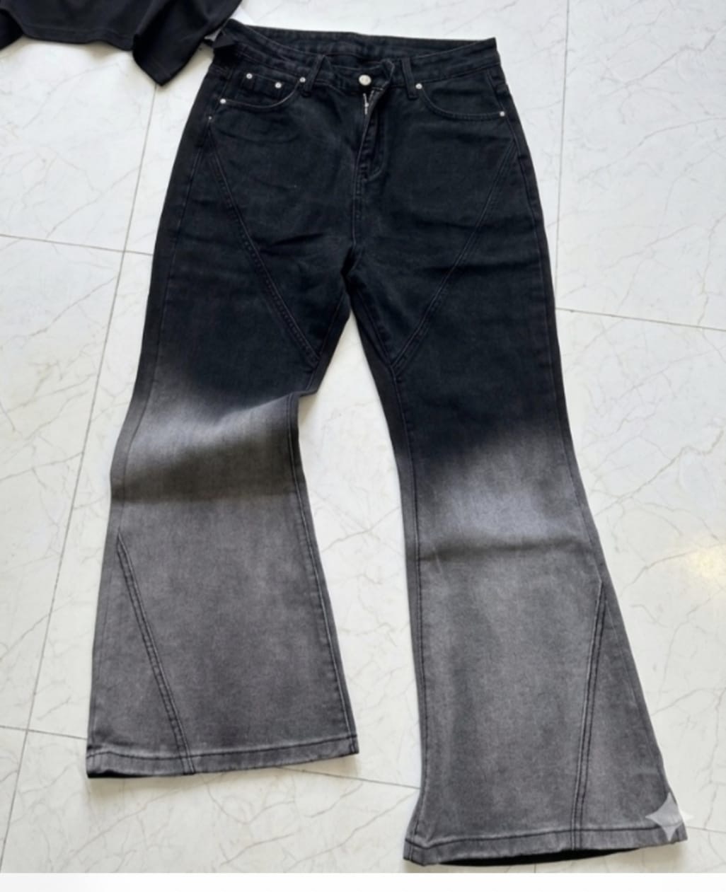 Ombré Gradient Faded Black-to-Grey Flare Leg Denim Jeans