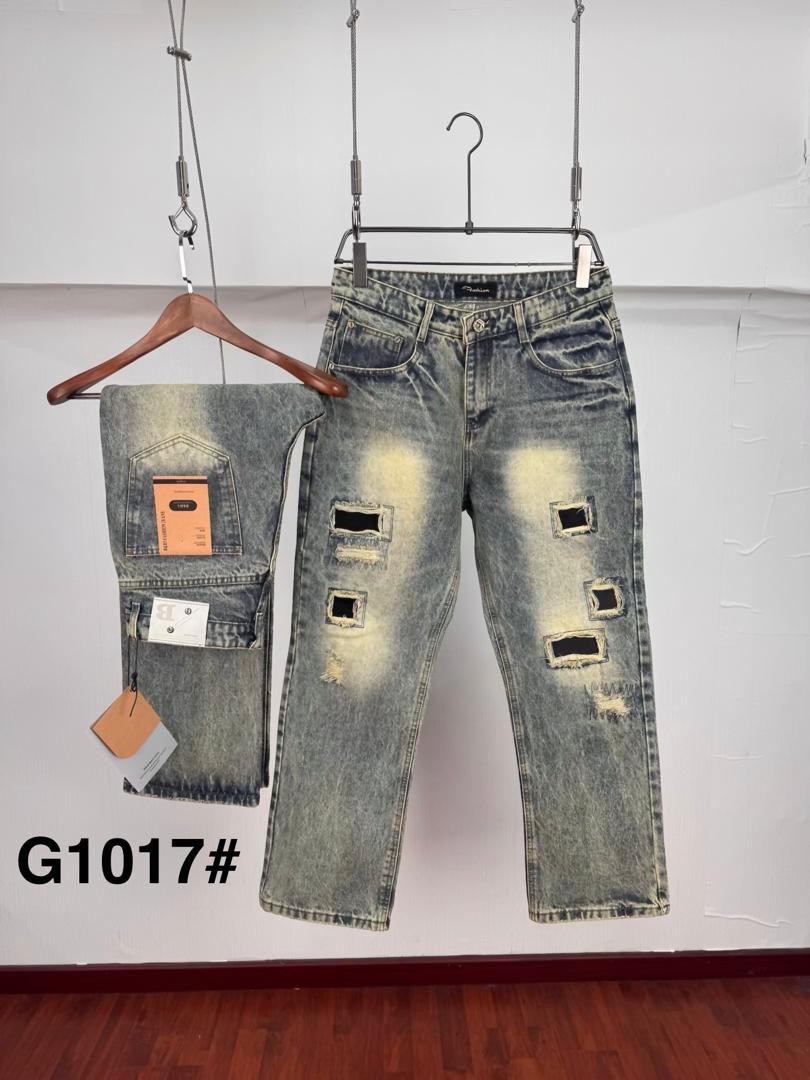 Bleach-Splattered Acid Wash Distressed Jeans with Patchwork Insets