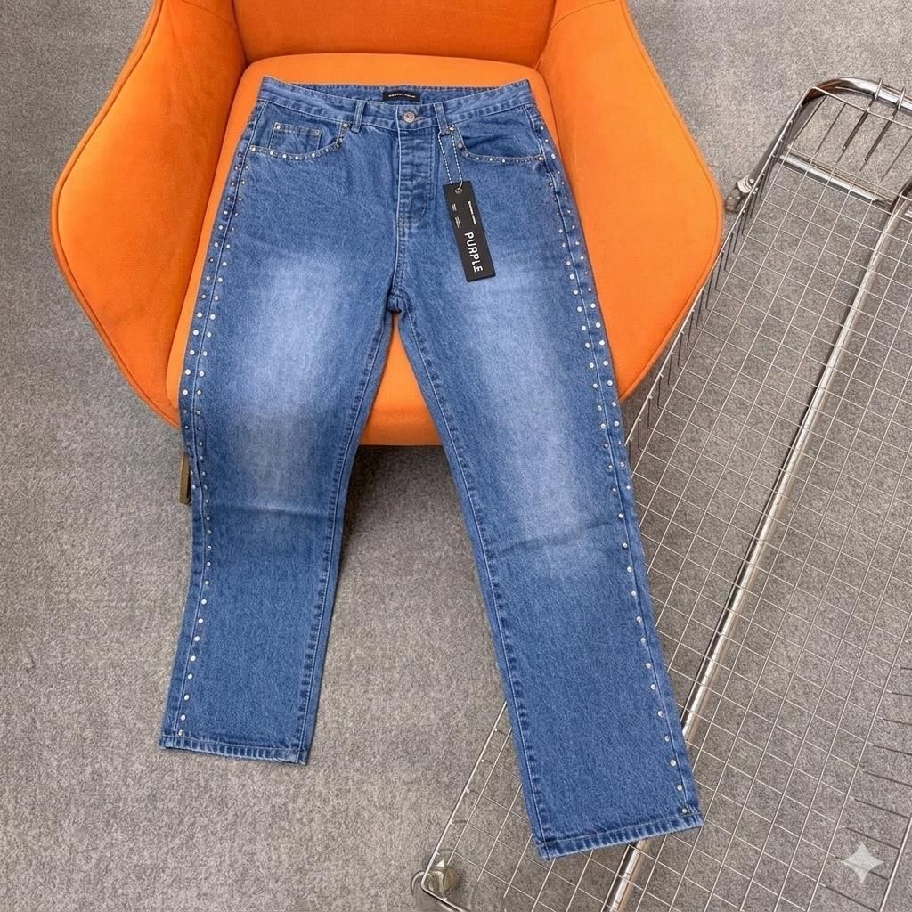 Mid-Wash Slim-Straight Jeans with Dual-Sided Polished Silver Rhinestone Outseams
