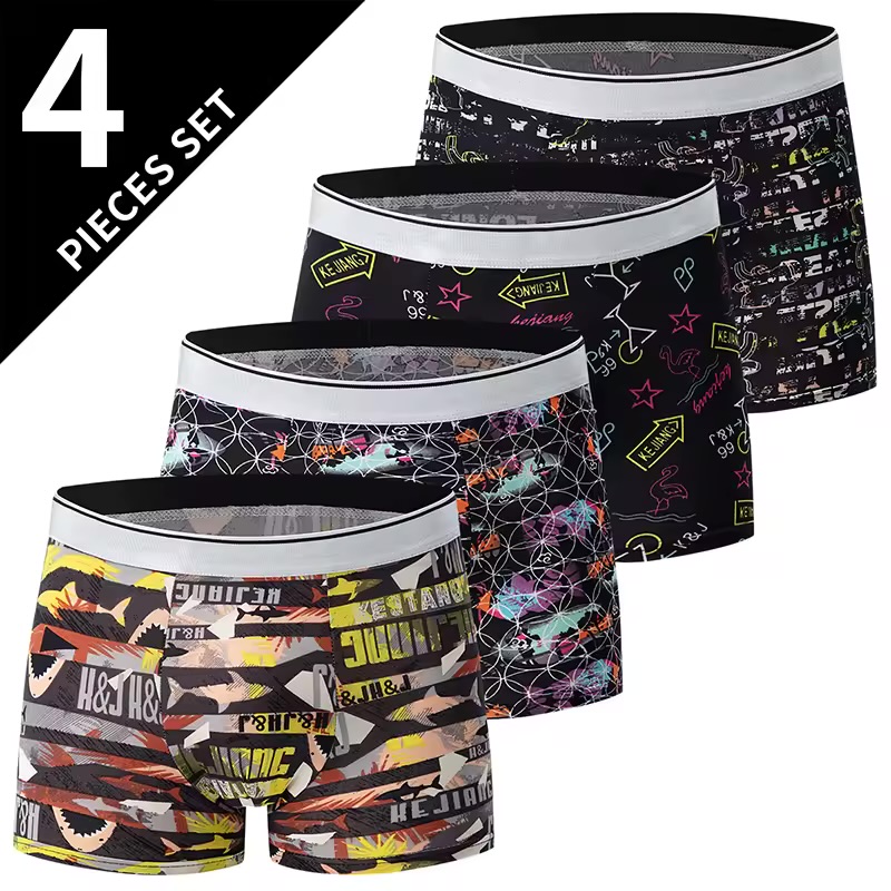 Men's 4-Pack Graphic Collage Boxer Briefs – Colorful Graffiti, Neon, and Collage Print Stretch Trunks