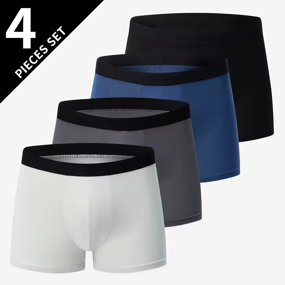 Men's Premium Solid Performance Boxer Briefs – 4-Pack Seamless Comfort Trunks in Classic Neutrals