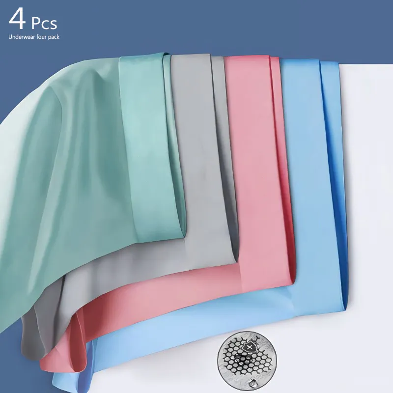 Men's Lightweight Ice Silk Comfort Boxer Briefs 4-Pack – Seamless Cooling Trunks in Vibrant Pastel Colors