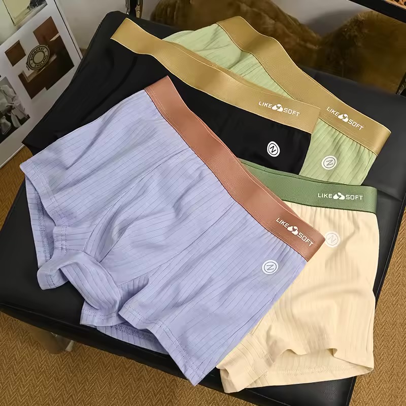 Men's Premium Ribbed Knit Boxer Briefs Multipack – Soft Stretch Trunks with Contrast "LIKE SOFT" Elastic Waistband